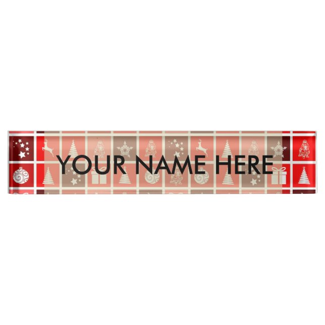 Christmas Decoration Holiday Red Pattern Nameplate (Front)
