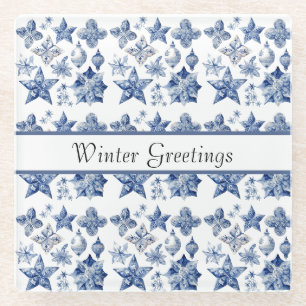 Christmas decoration in Delft Blue customisable Glass Coaster