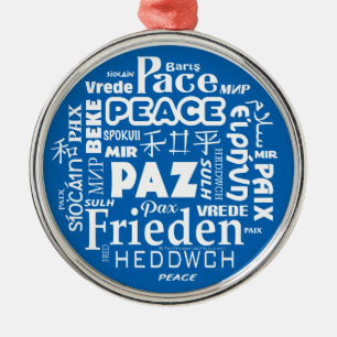 Christmas decoration Multilingual peace blue
