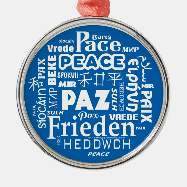Christmas decoration Multilingual peace blue (Front)