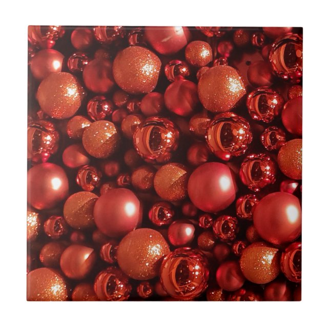 Christmas Decoration Red Baubles Ceramic Tile (Front)