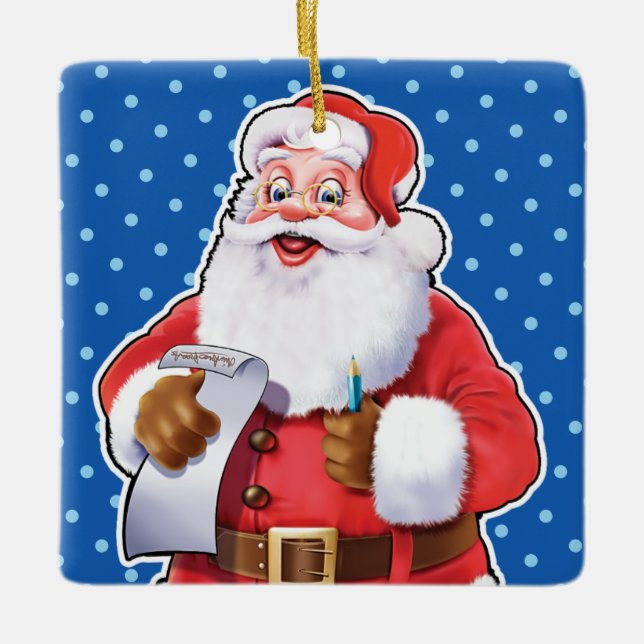 Christmas decoration Santa checking his list. (Front)