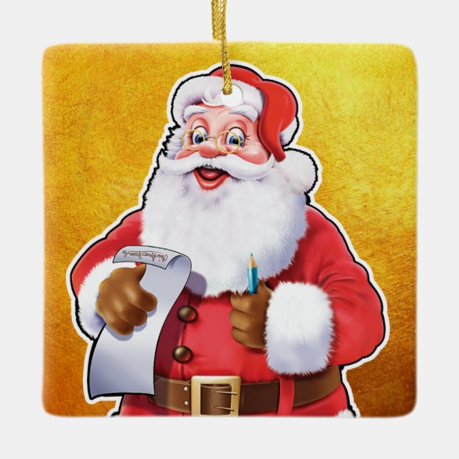 Christmas decoration Santa checking his list. (Front)