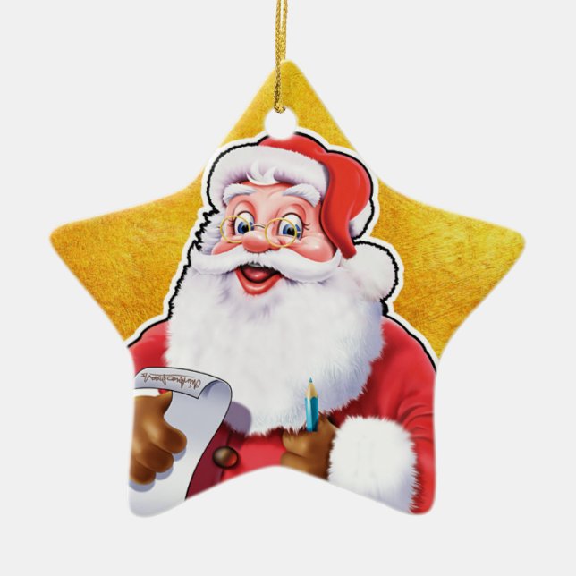 Christmas decoration Santa checking his list. (Front)