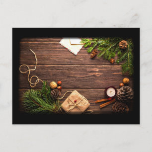 Christmas Decoration with Barn Wood and Pine Holiday Postcard