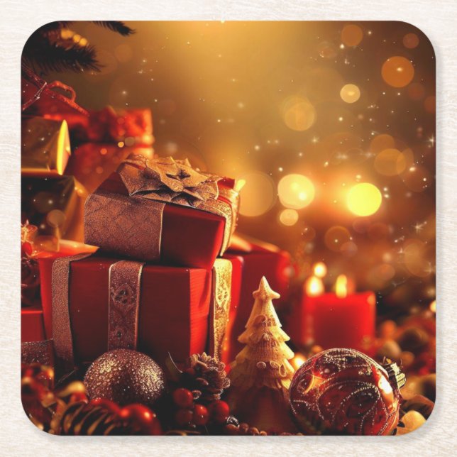 Christmas Decorations 3 Square Paper Coaster (Front)