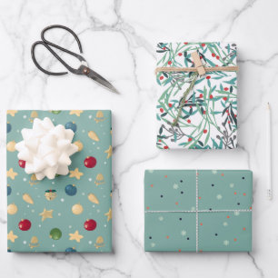 Christmas decorations and floral details wrapping paper sheet