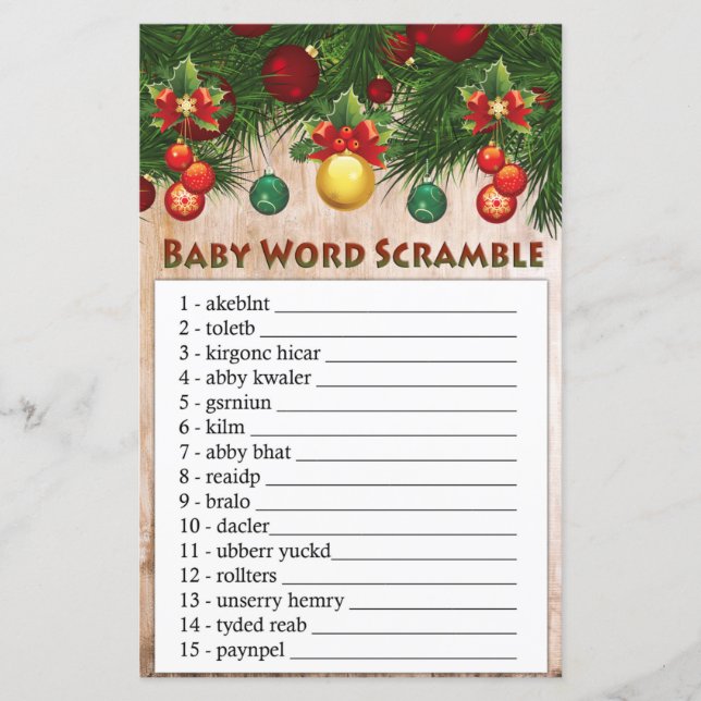 christmas decorations Baby word scramble game (Front)