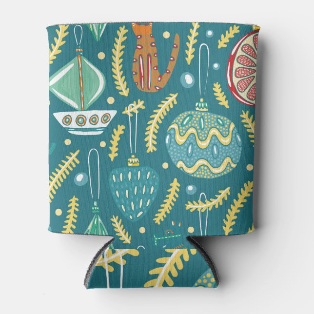 Christmas decorations colourful pattern. can cooler (Front)