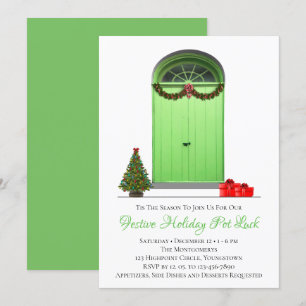 Christmas Decorations Green Doors Holiday Party Invitation