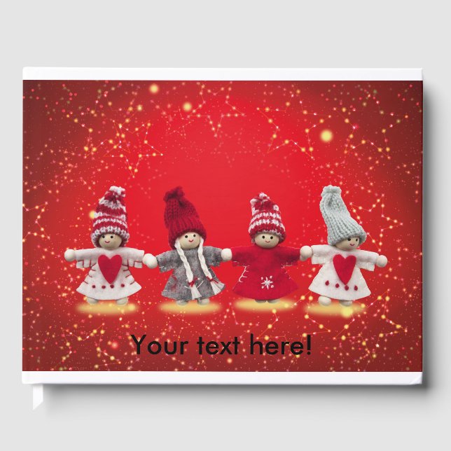 Christmas decorations on a red background guest book (Front)