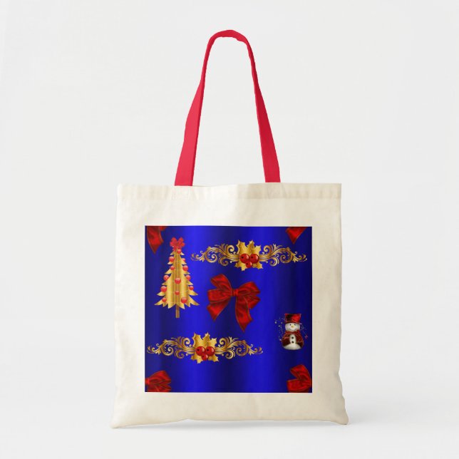 Christmas Decorations on Blue Tote Bag (Front)