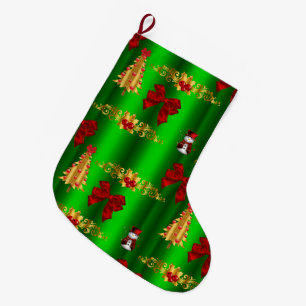 Christmas Decorations on Green Large Christmas Stocking