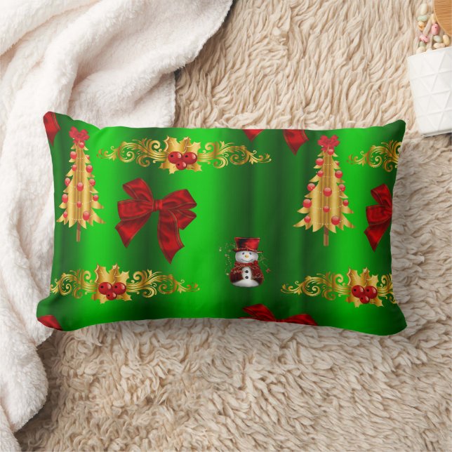 Christmas Decorations On Green Lumbar Cushion (Blanket)