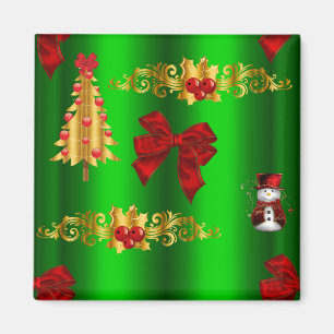 Christmas Decorations On Green Magnet