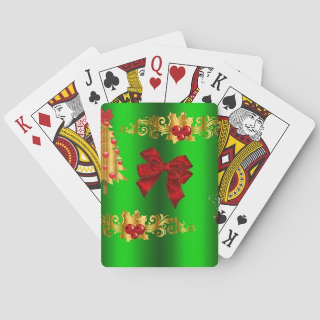 Christmas Decorations On Green Playing Cards (Back)