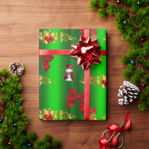 Christmas Decorations on Green Wrapping Paper