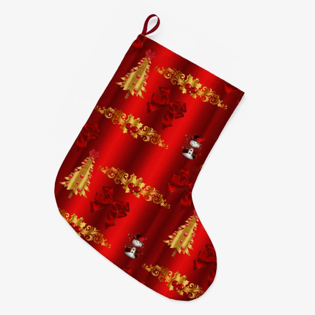 Christmas Decorations on Red Large Christmas Stocking (Front (Hanging))