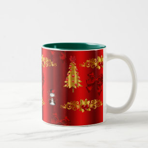 Christmas Decorations on Red Two-Tone Coffee Mug