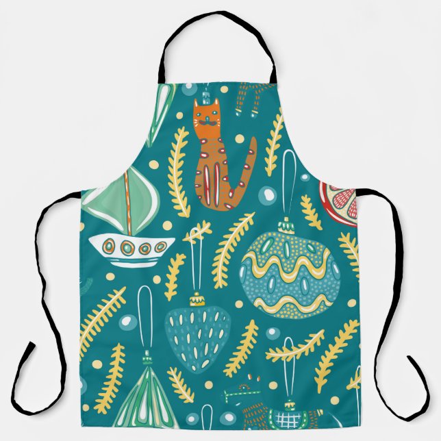 Christmas decorations seamless pattern. Bright col Apron (Front)