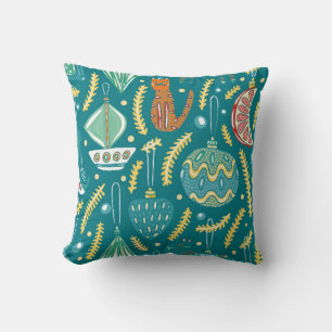Christmas decorations seamless pattern. Bright col Cushion