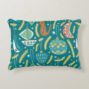 Christmas decorations seamless pattern. Bright col Decorative Cushion