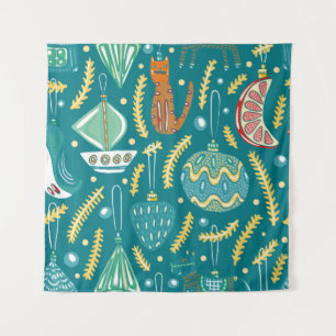 Christmas decorations seamless pattern. Bright col Tapestry