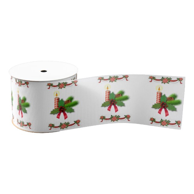 Christmas Decorative Ribbon, Christmas Candle Grosgrain Ribbon (Spool)