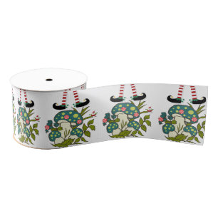 Christmas Decorative Ribbon, Elf Mushroom  Grosgrain Ribbon