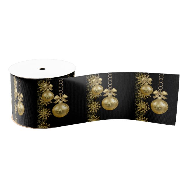 Christmas Decorative Ribbon, Gold Balls Grosgrain Ribbon (Spool)