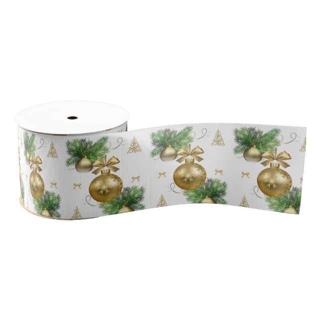 Christmas Decorative Ribbon, Gold Balls Grosgrain Ribbon (Spool)