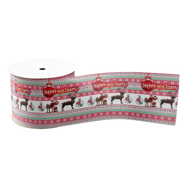Christmas Decorative Ribbon, Happy Holidays Grosgrain Ribbon (Spool)