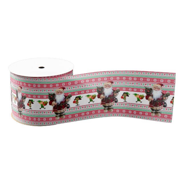 Christmas Decorative Ribbon, Santa Grosgrain Ribbon (Spool)