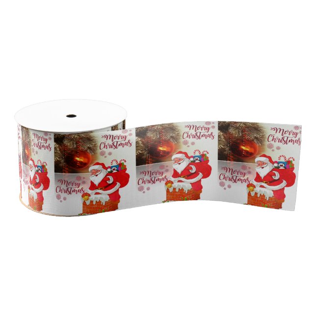 Christmas Decorative Ribbon, Santa Grosgrain Ribbon (Spool)
