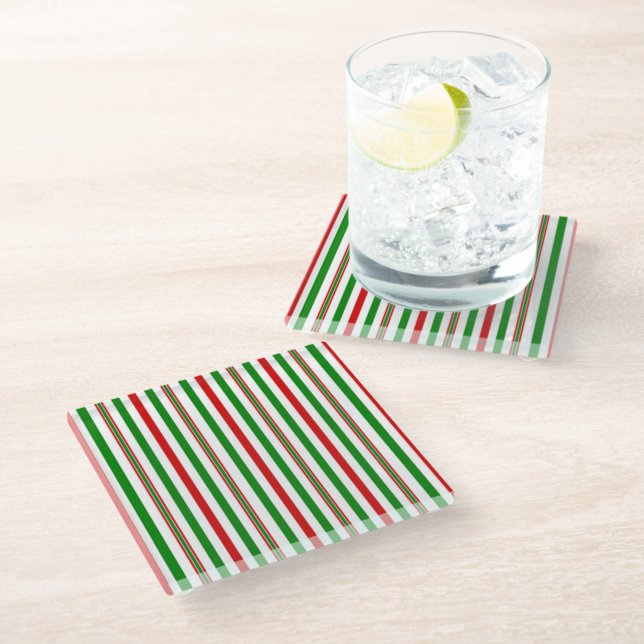 Christmas Decorative Stripes Glass Coaster (Angled)