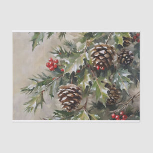 Christmas Decoupage Holly and Pinecones Tissue Paper