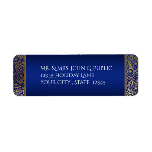 Christmas Deep Blue Gold Snowflake Filigree Return Address Label