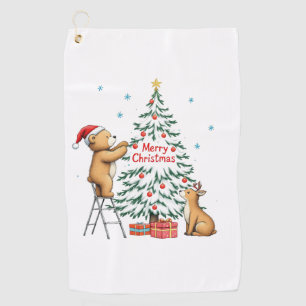 Christmas deer and bear golf towel