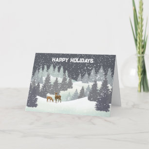 Christmas Deer and Winter Pines  Holiday Card
