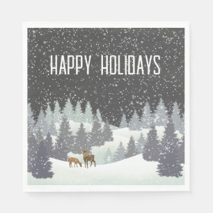 Christmas Deer and Winter Pines Napkin