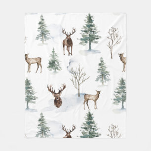 Christmas deer and winter trees pattern fleece blanket