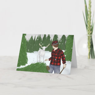 Christmas Deer and Woodsman Folded Holiday Card