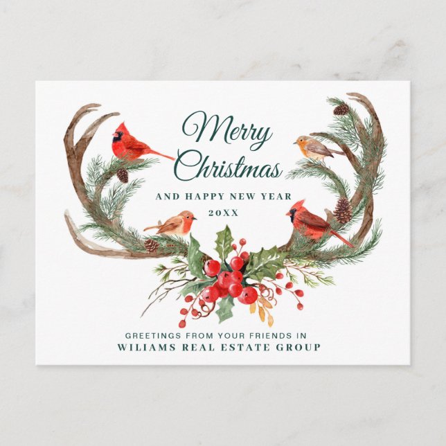 Christmas Deer Antlers Holiday Corporate Greeting Postcard (Front)