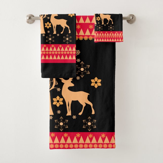 Christmas deer bath towel set (Insitu)