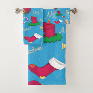 Christmas deer,bear and candle bath towel set