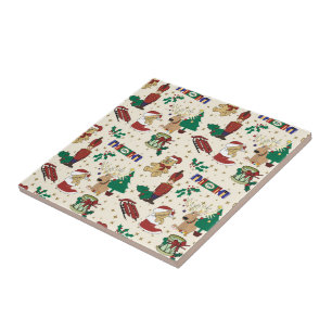Christmas deer,bear,cat and Nutcracker Ceramic Tile