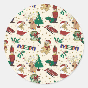Christmas deer,bear,cat and Nutcracker Classic Round Sticker