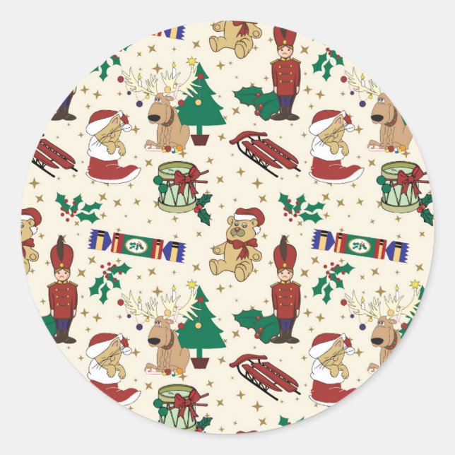 Christmas deer,bear,cat and Nutcracker Classic Round Sticker (Front)