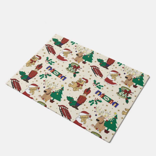 Christmas deer,bear,cat and Nutcracker Doormat (Angled)