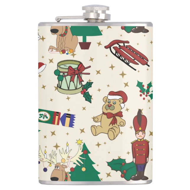 Christmas deer,bear,cat and Nutcracker Hip Flask (Front)